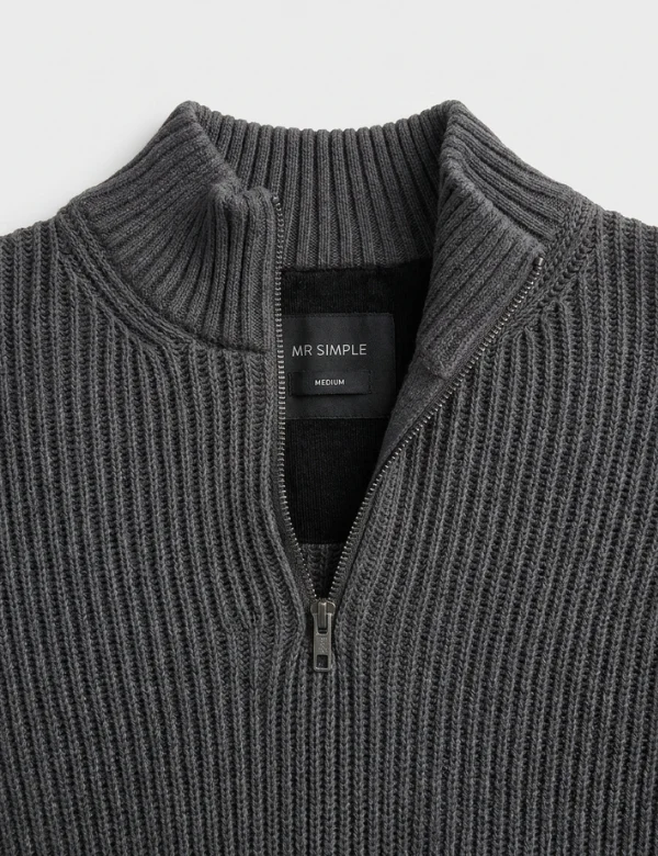 Beau Quarter Zip Knit - Charcoal - Image 5