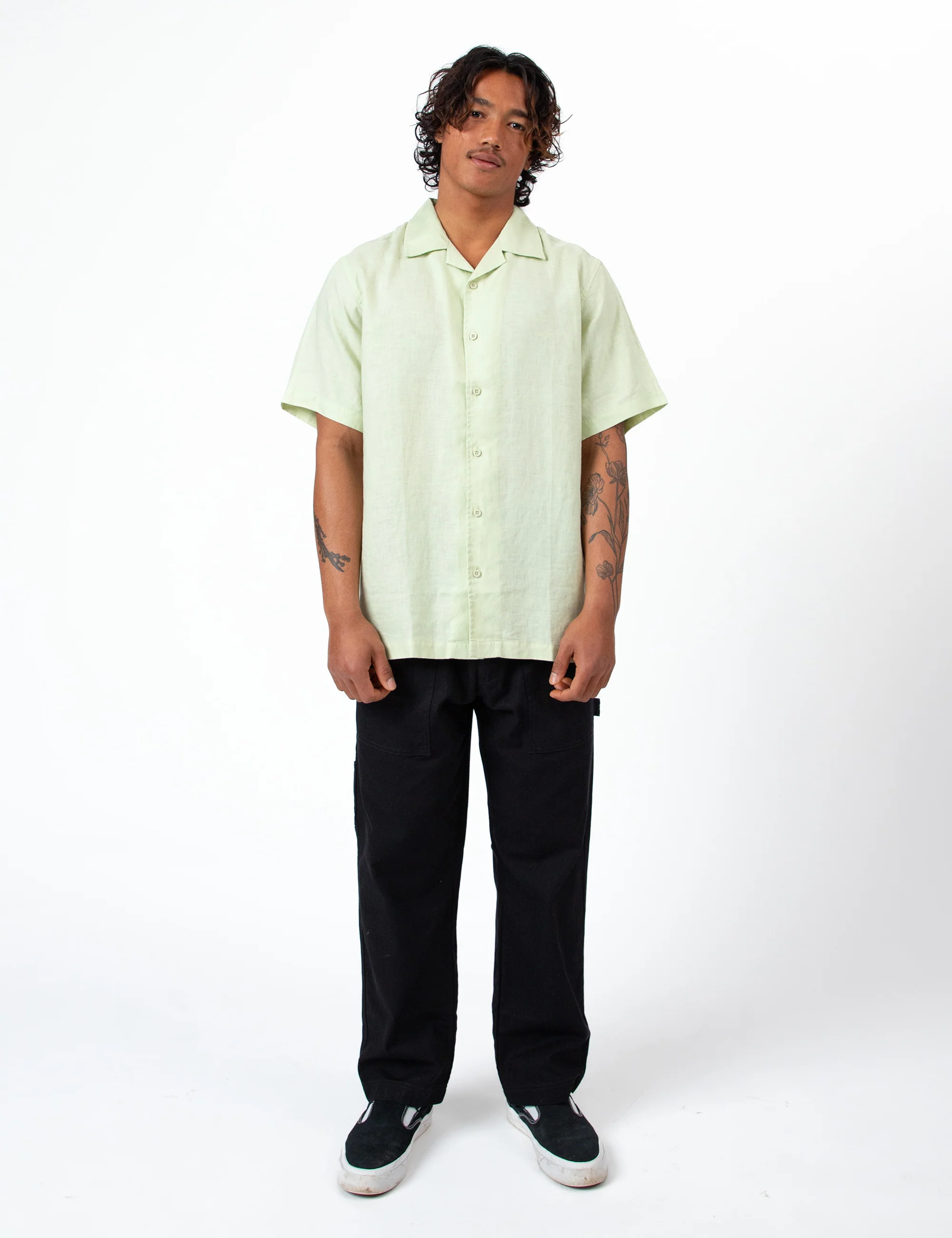 Cuban Linen Short Sleeve Shirt - Fog Green - Image 7