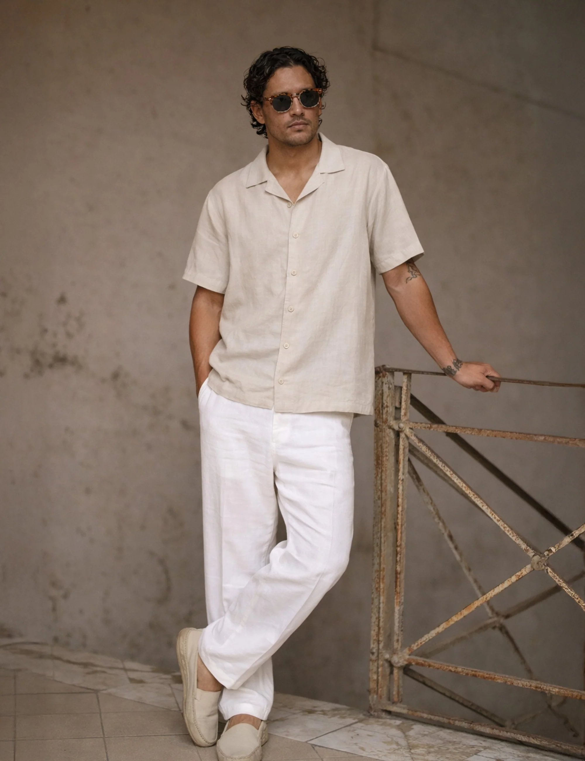 Cuban Linen Short Sleeve Shirt - Natural - Image 3