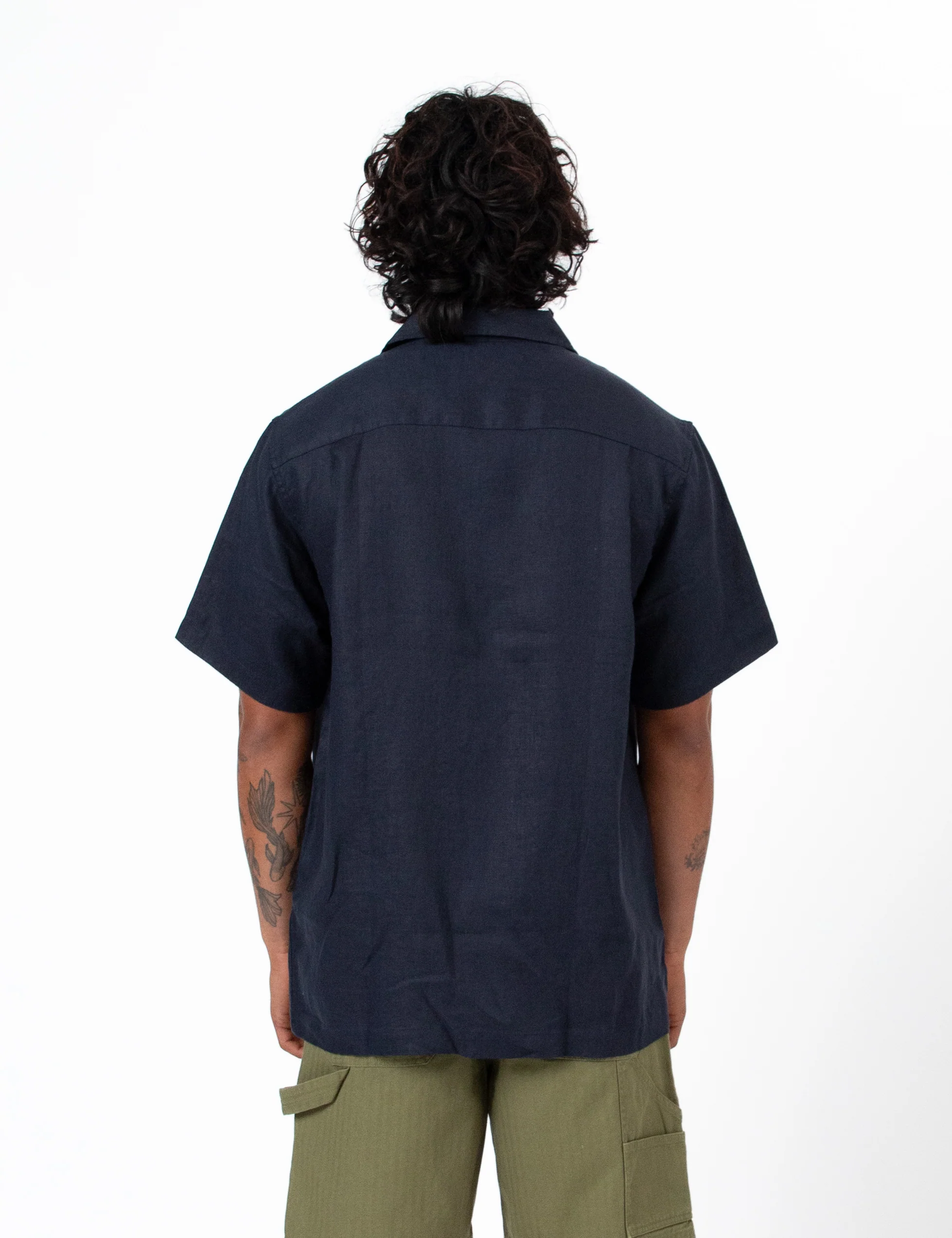Cuban Linen Short Sleeve Shirt - Navy - Image 8