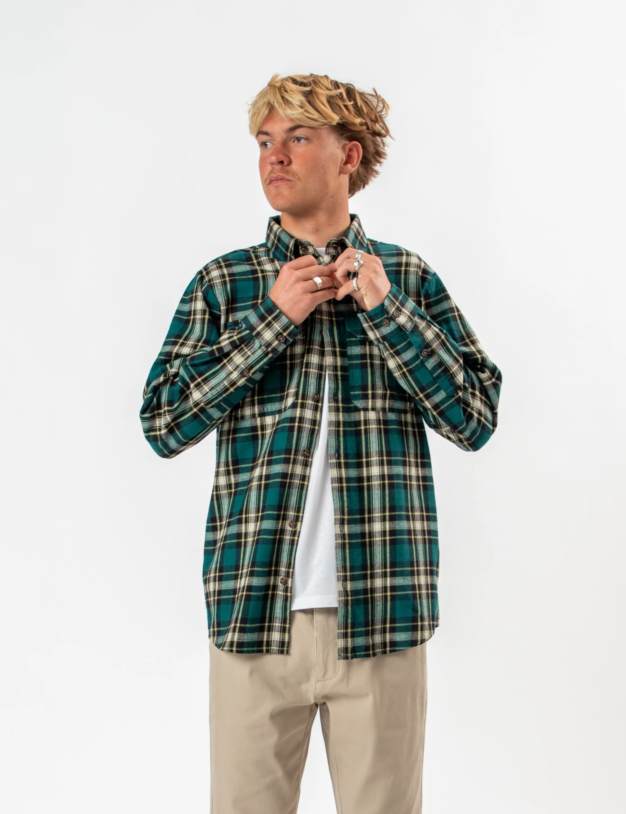 Flannel Long Sleeve Shirt - Petrol - Image 12