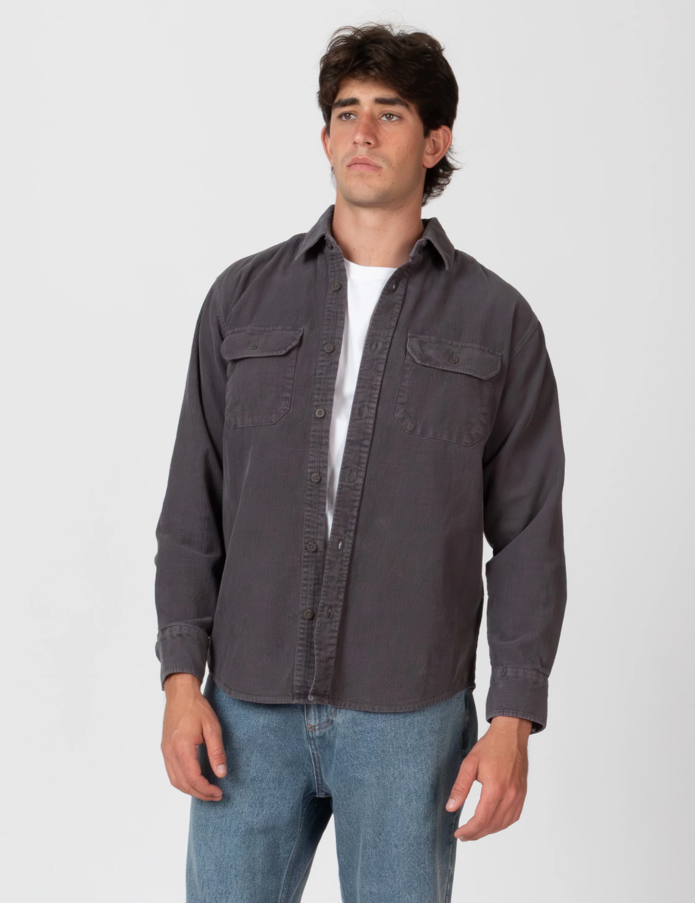 Sawyer Cord Long Sleeve Shirt - Fade Charcoal - Image 3