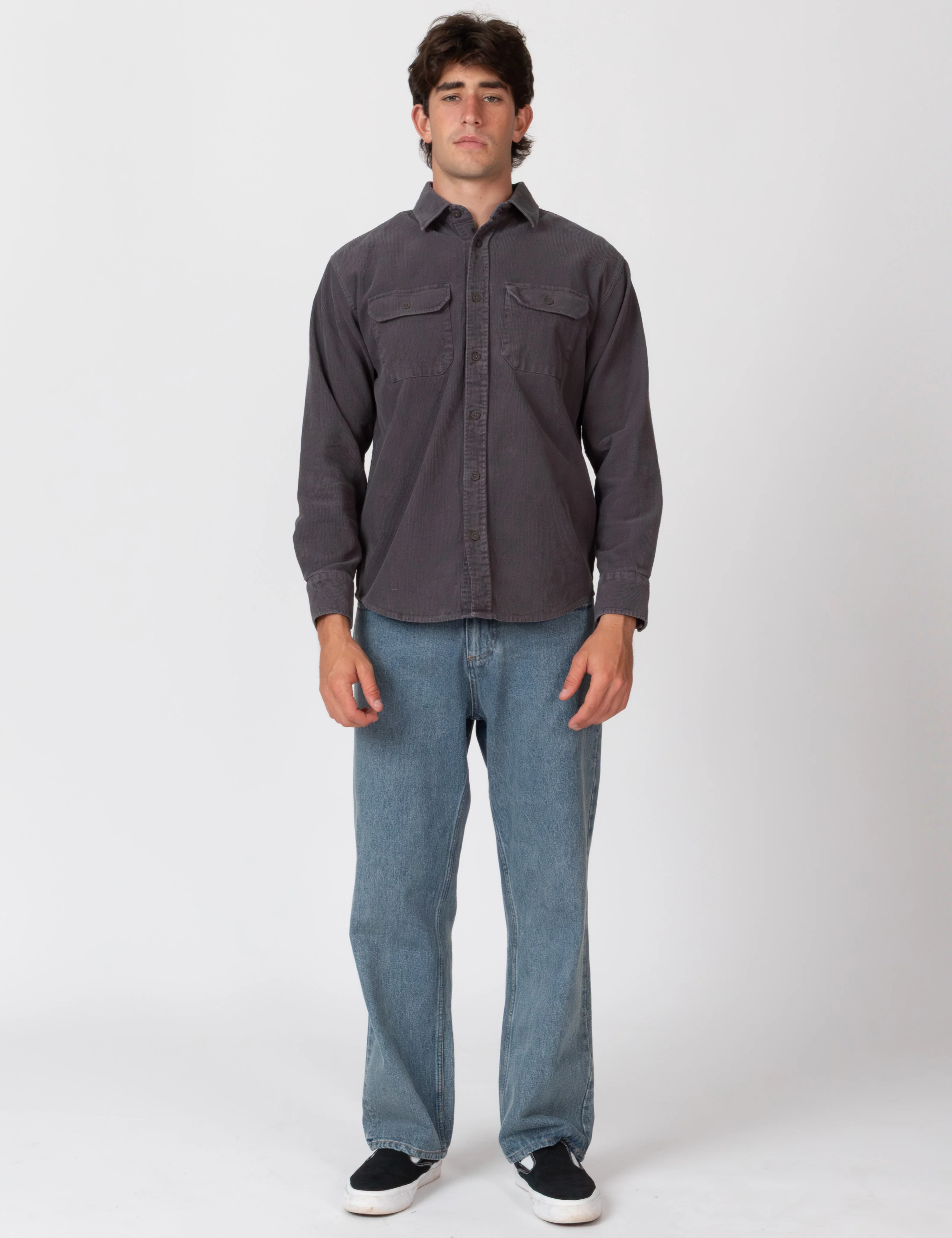 Sawyer Cord Long Sleeve Shirt - Fade Charcoal - Image 6