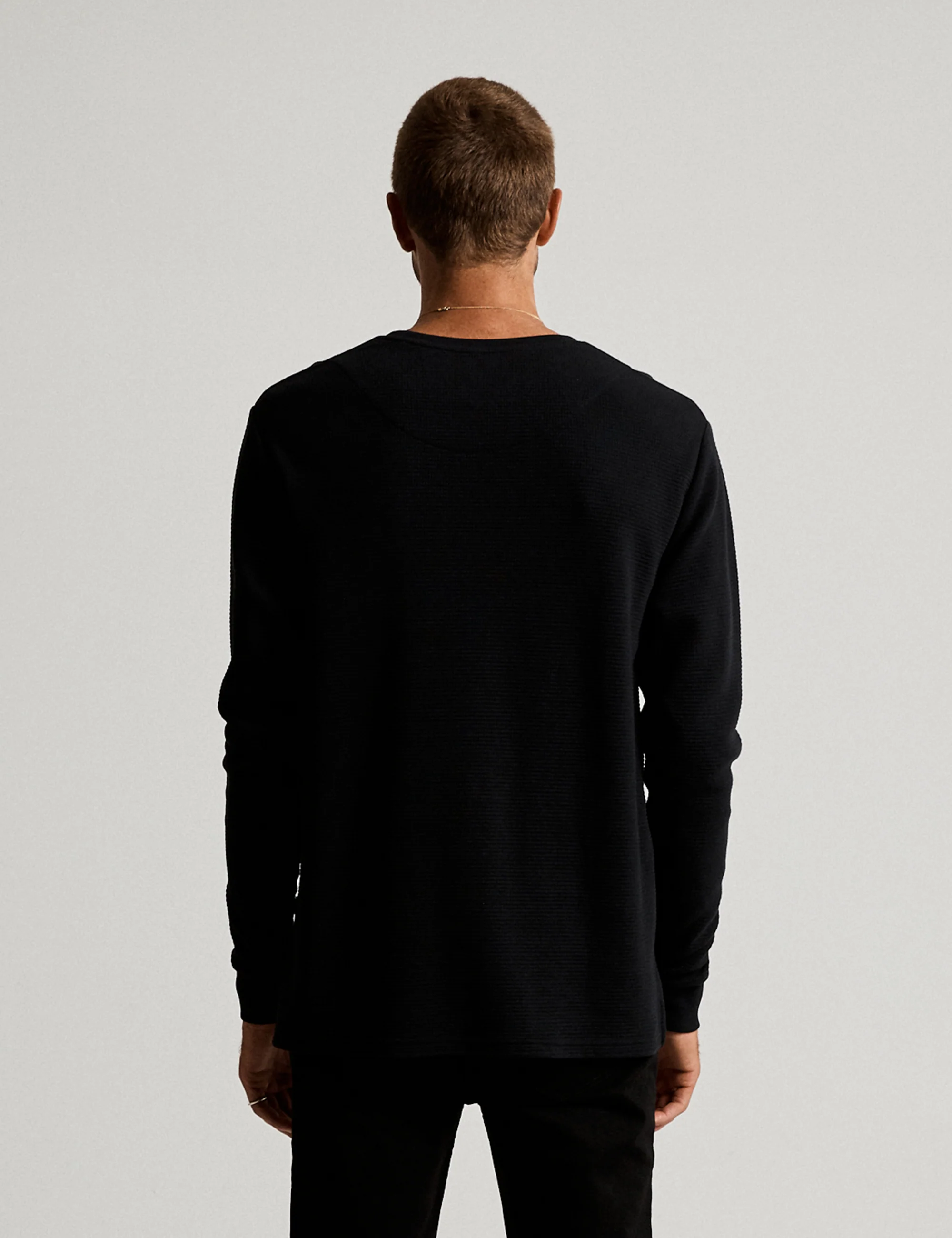 Smith Long Sleeve Waffle Tee - Black - Image 3