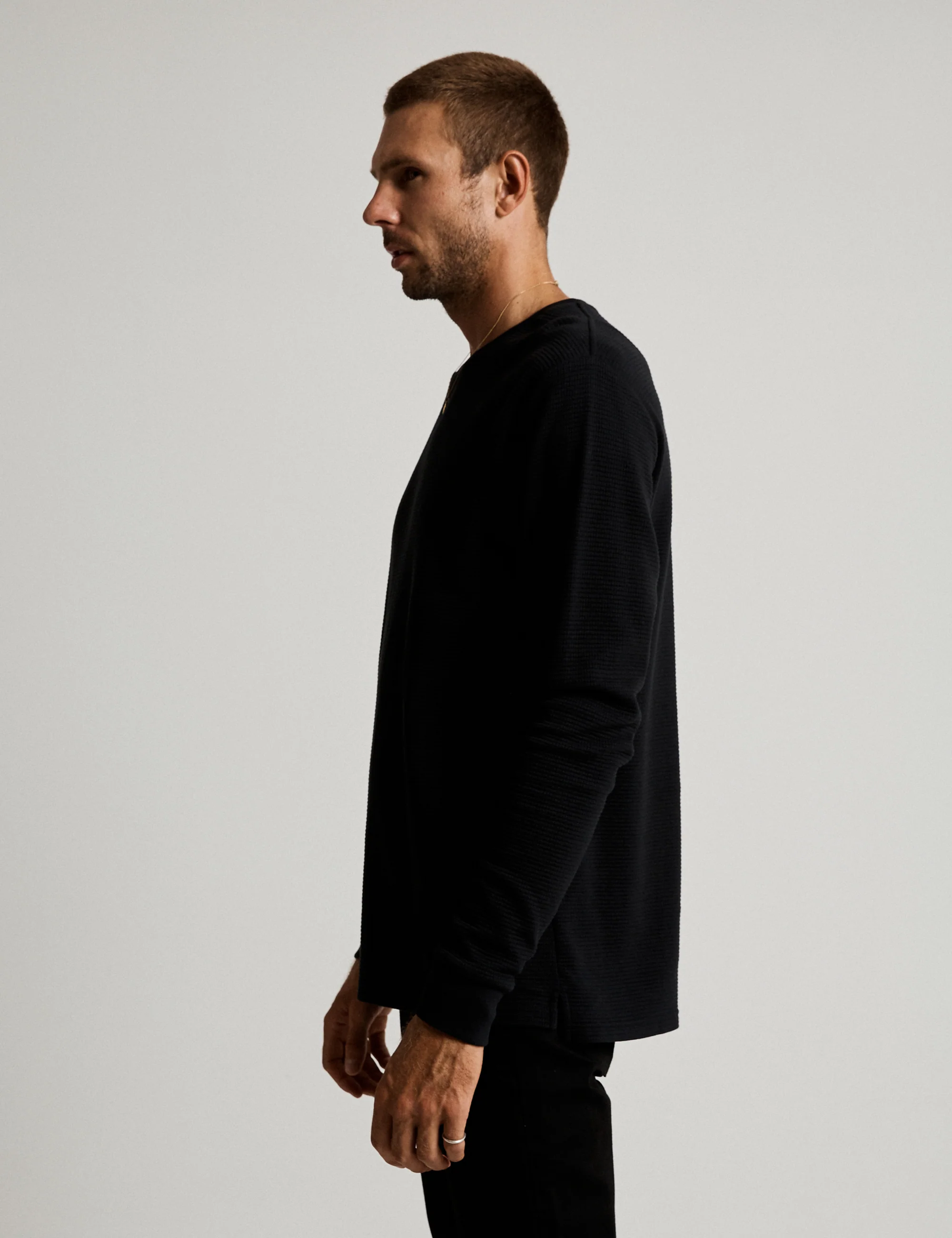 Smith Long Sleeve Waffle Tee - Black - Image 4