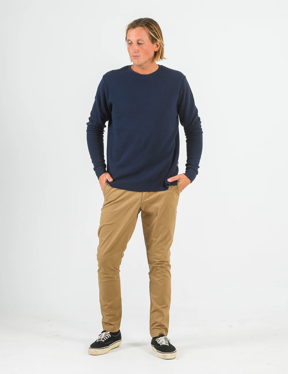 Smith Long Sleeve Waffle Tee - Navy - Image 3