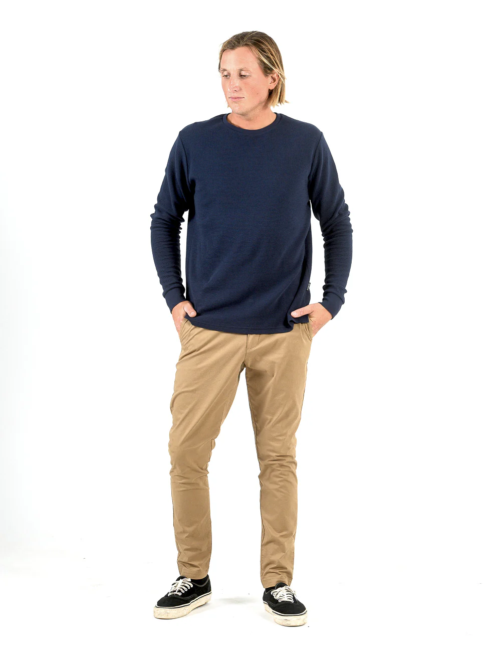 Smith Long Sleeve Waffle Tee - Navy - Image 4