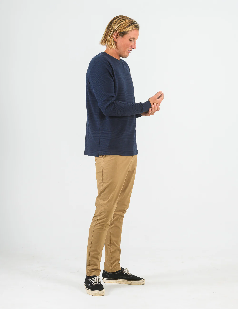 Smith Long Sleeve Waffle Tee - Navy - Image 8