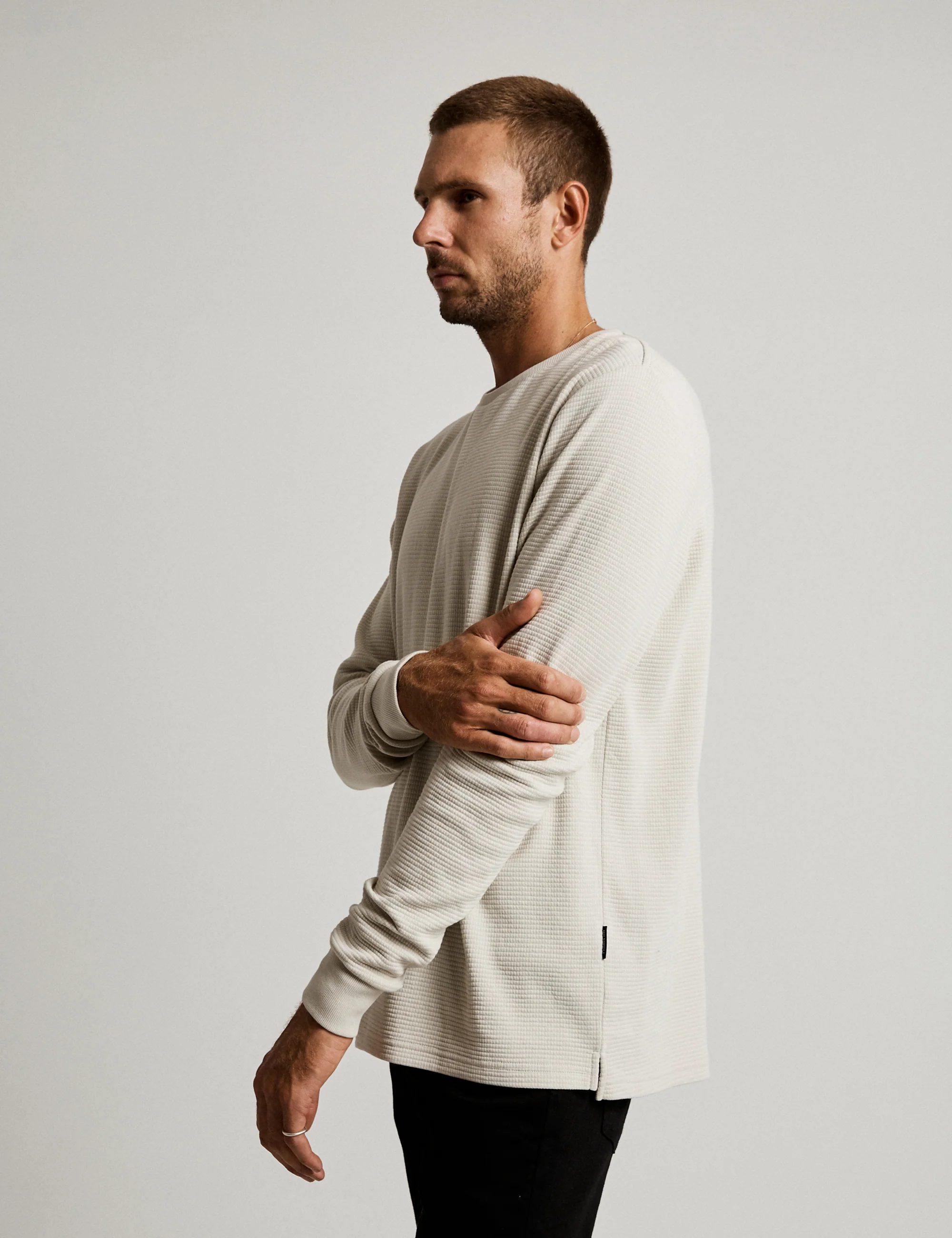 Smith Long Sleeve Waffle Tee - Vintage White - Image 4