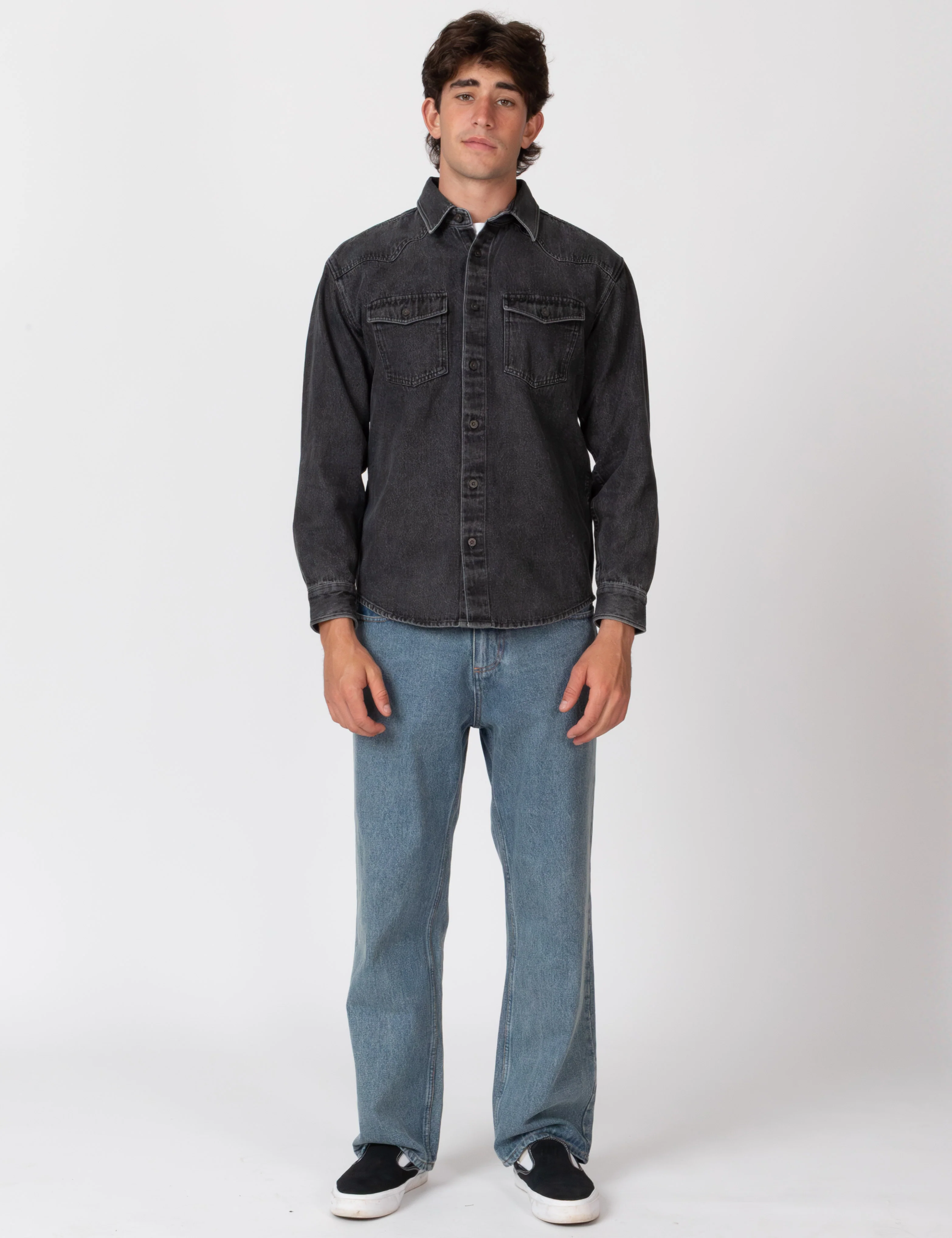 West Denim Long Sleeve Shirt - Washed Black - Image 12